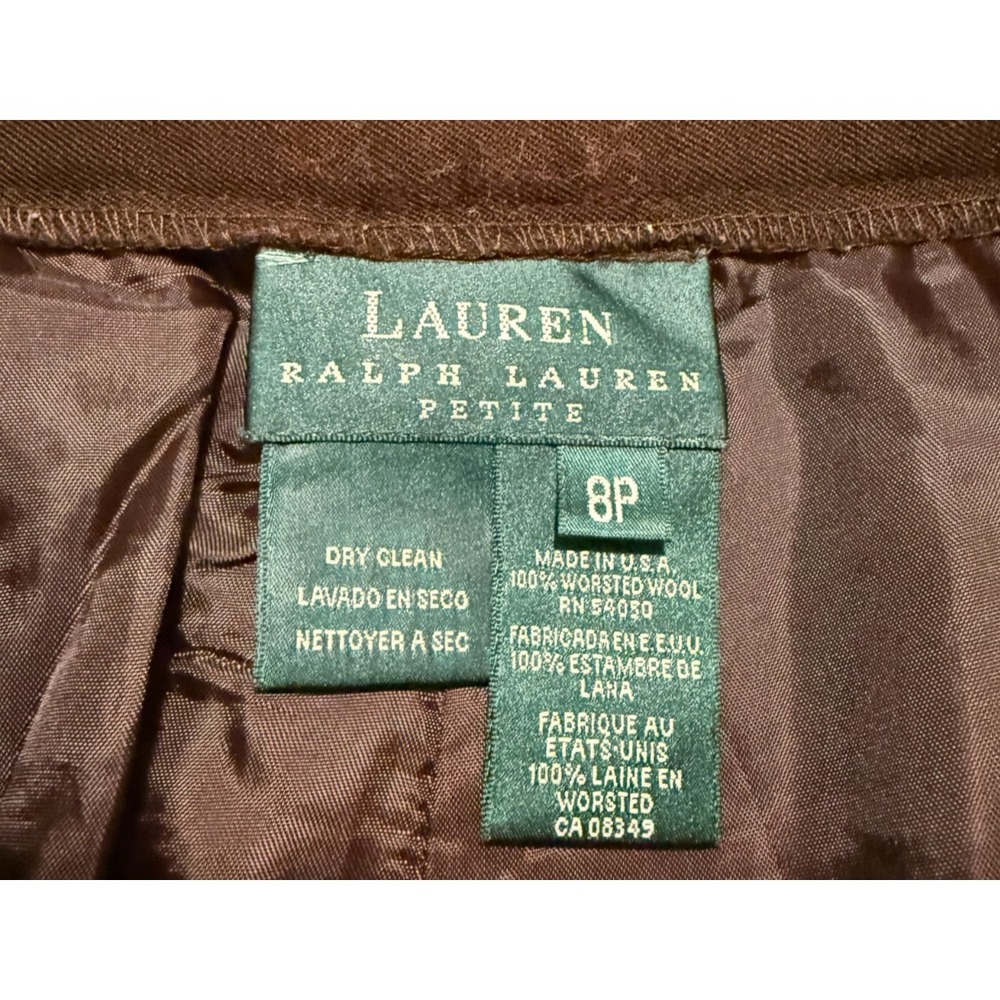 Lauren Ralph Lauren Chocolate Brown 100% Wool Pleated Pants 8 Petite High Rise - Picture 4 of 11